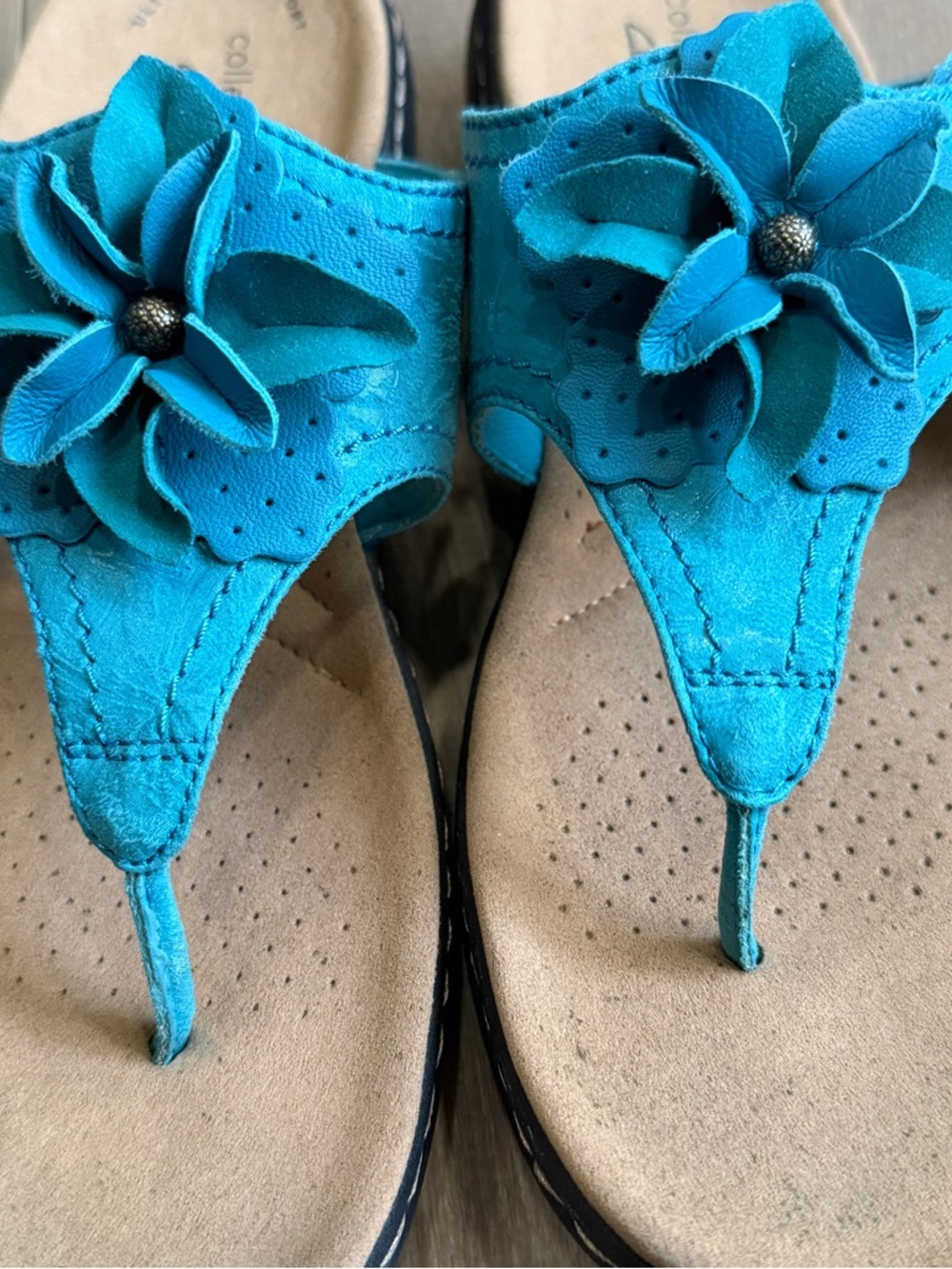 Clarks Laurieann Gema Women’s US 8 Turquoise Leather Adjustable Flat Sandals - Picture 4 of 15
